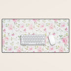 Elegant blush pink white vintage rose floral Desk Mat Gallery Image 1