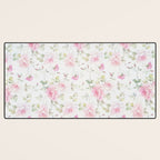 Elegant blush pink white vintage rose floral Desk Mat Gallery Image 3