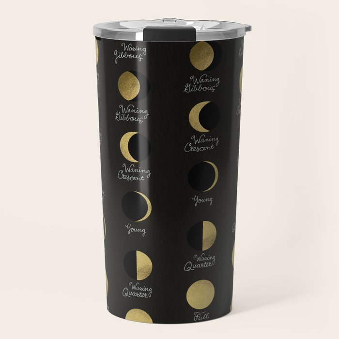 The Lunar Cycle â¢ Phases of the Moon - Black & Gold Palette Travel Mug Gallery Image 1