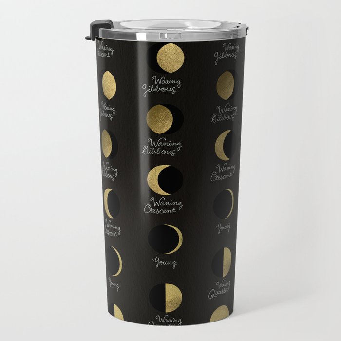 The Lunar Cycle â¢ Phases of the Moon - Black & Gold Palette Travel Mug Gallery Image 3