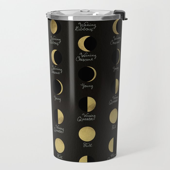 The Lunar Cycle â¢ Phases of the Moon - Black & Gold Palette Travel Mug Gallery Image 2