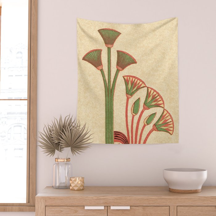 Egyptian Papyrus Plants and Lotus Flowers Wall Tapestry Gallery Image 2