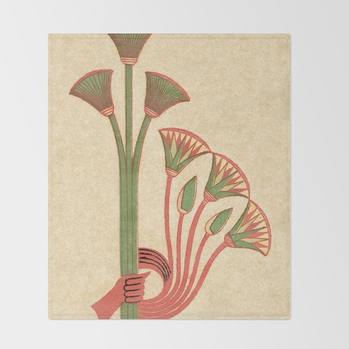 Egyptian Papyrus Plants and Lotus Flowers Throw Blanket Gallery Image 2