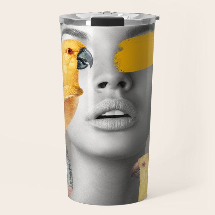 Girl with Parrots Travel Mug Gallery Image 1