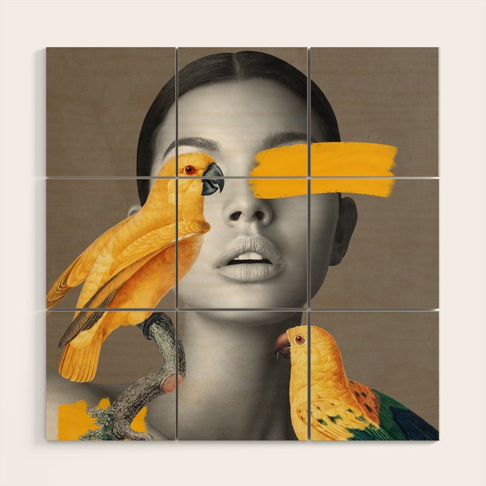 Girl with Parrots Wood Wall Art Gallery Image 1