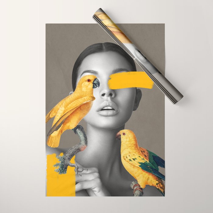 Girl with Parrots Wrapping Paper Gallery Image 1