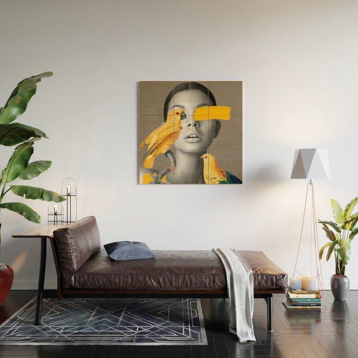 Girl with Parrots Wood Wall Art Gallery Image 2