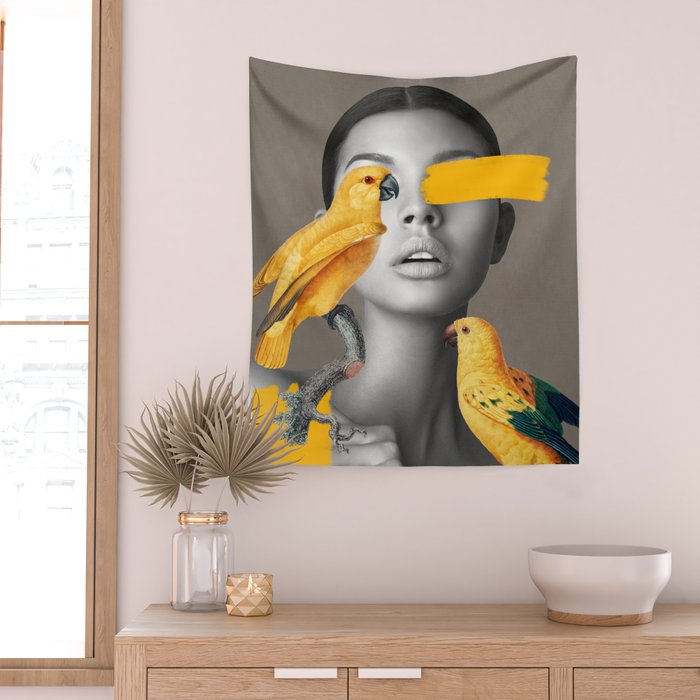 Girl with Parrots Wall Tapestry Gallery Image 2