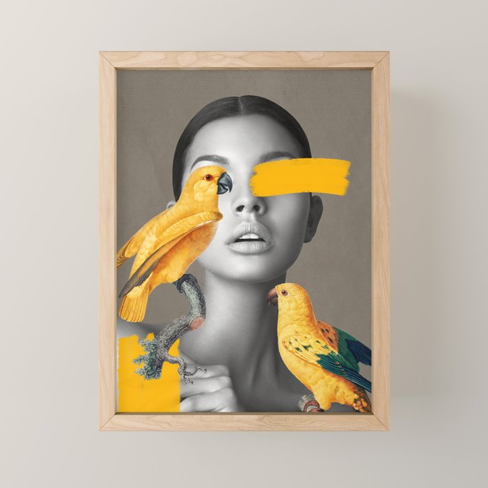 Girl with Parrots Mini Art Print Gallery Image 1