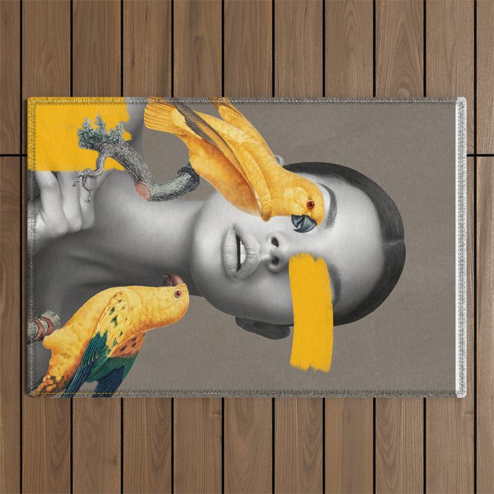 Girl with Parrots Outdoor Rug Gallery Image 1