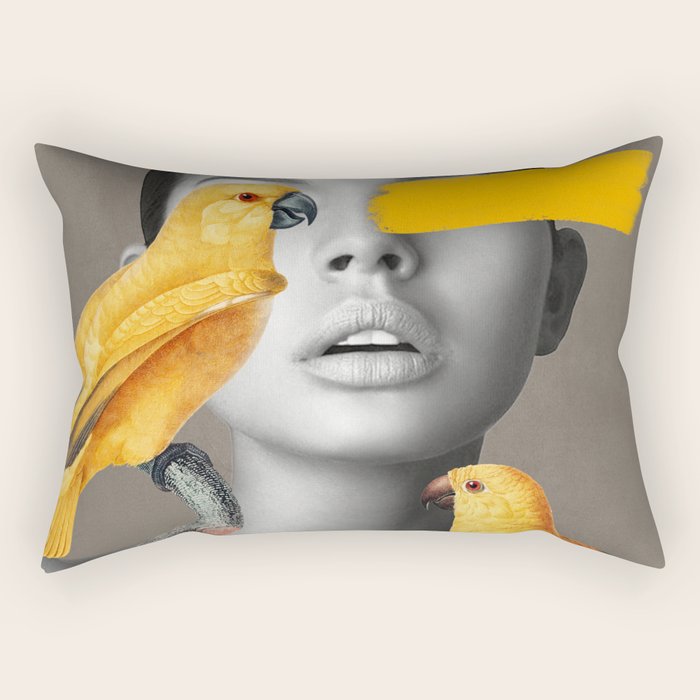 Girl with Parrots Rectangular Pillow Gallery Image 1