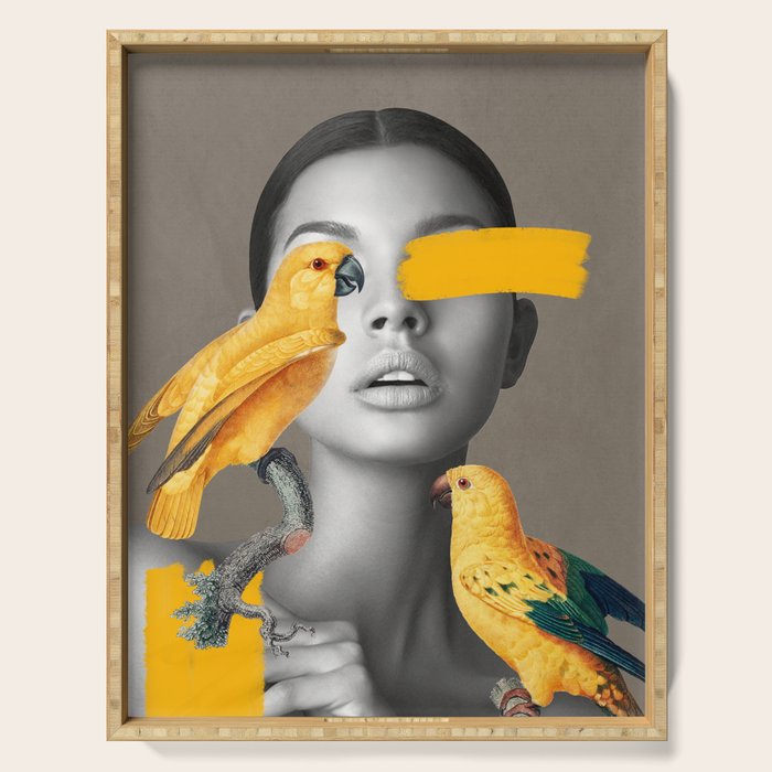 Girl with Parrots Serving Tray Gallery Image 1