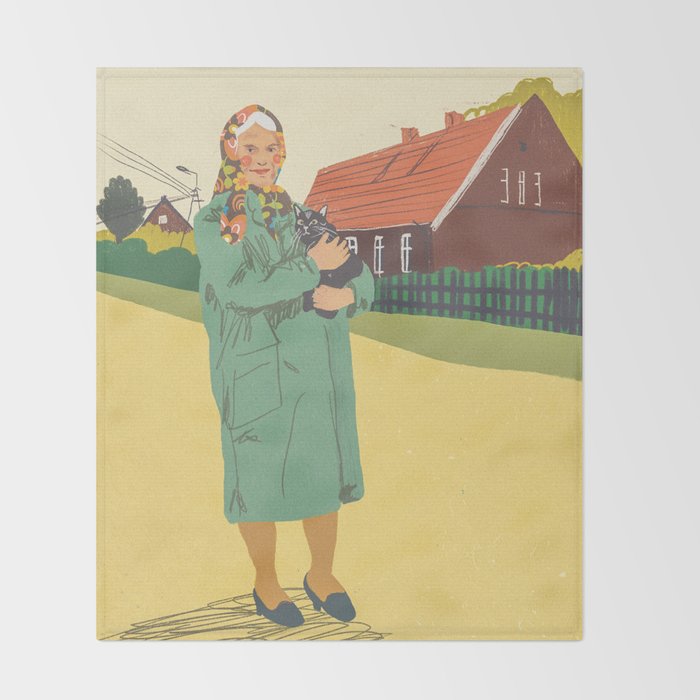 Woman with a cat Throw Blanket Gallery Image 2