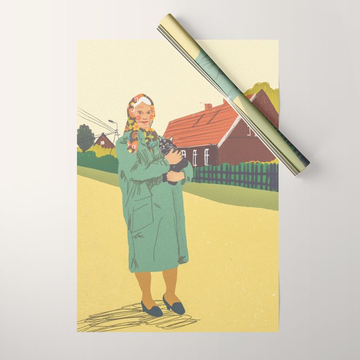 Woman with a cat Wrapping Paper Gallery Image 1