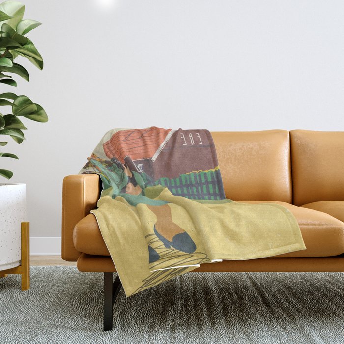 Woman with a cat Throw Blanket Gallery Image 1