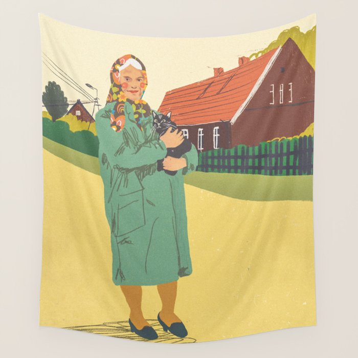 Woman with a cat Wall Tapestry Gallery Image 4