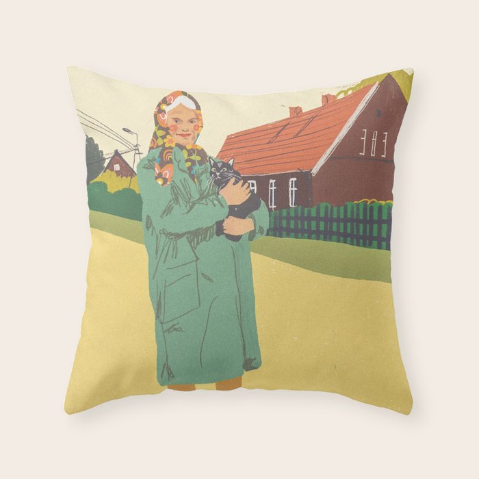Woman with a cat Throw Pillow Gallery Image 6