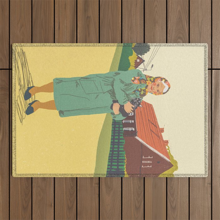 Woman with a cat Outdoor Rug Gallery Image 1