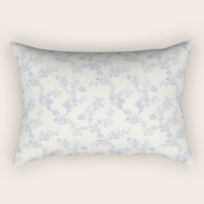 Vintage Toile Floral - Blue and White Rectangular Pillow Gallery Image 2