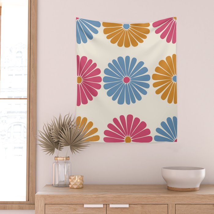 Retro Summer Daisies V Wall Tapestry Gallery Image 2
