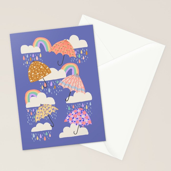 Spring Rain with Umbrellas Stationery Card Gallery Image 2