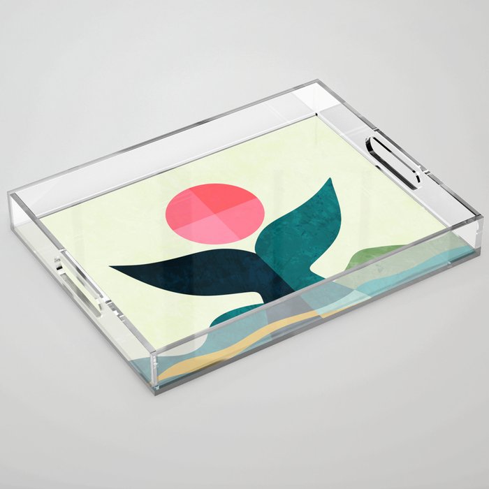 mid century whale sun sea Acrylic Tray Gallery Image 1
