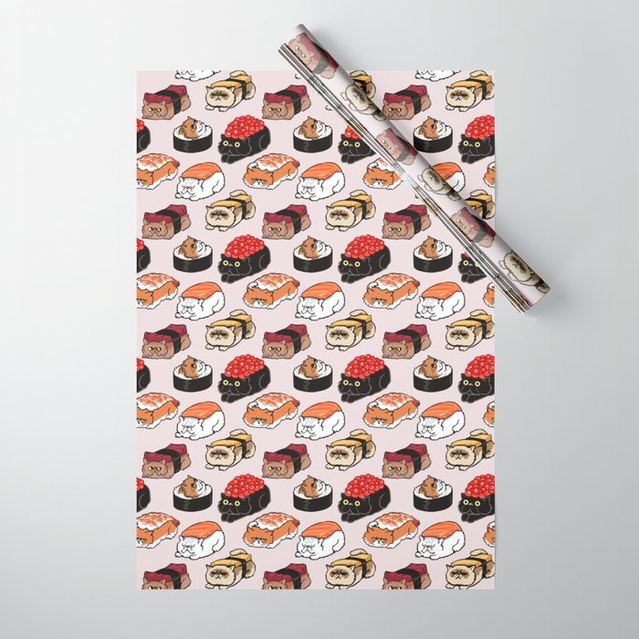 Sushi Persian Cat Wrapping Paper Gallery Image 1