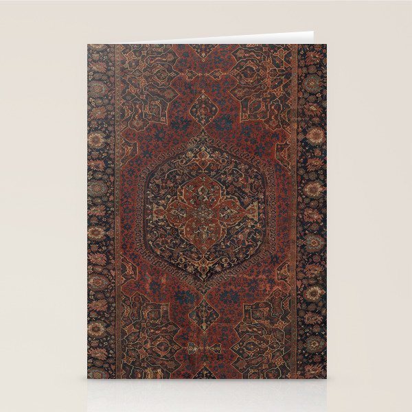 Boho Chic Dark I // 17th Century Colorful Medallion Red Blue Green Brown Ornate Accent Rug Pattern Stationery Card Gallery Image 1