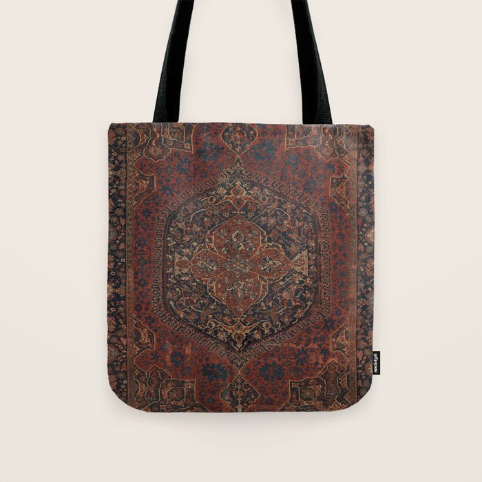 Boho Chic Dark I // 17th Century Colorful Medallion Red Blue Green Brown Ornate Accent Rug Pattern Tote Bag Gallery Image 1