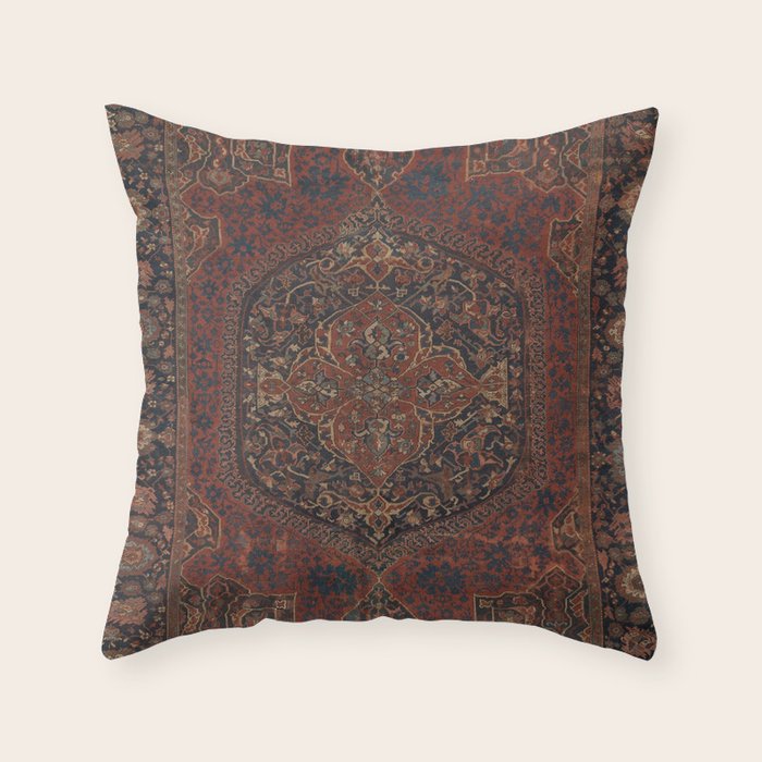 Boho Chic Dark I // 17th Century Colorful Medallion Red Blue Green Brown Ornate Accent Rug Pattern Throw Pillow Gallery Image 6