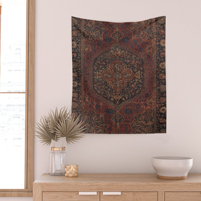 Boho Chic Dark I // 17th Century Colorful Medallion Red Blue Green Brown Ornate Accent Rug Pattern Wall Tapestry Gallery Image 2