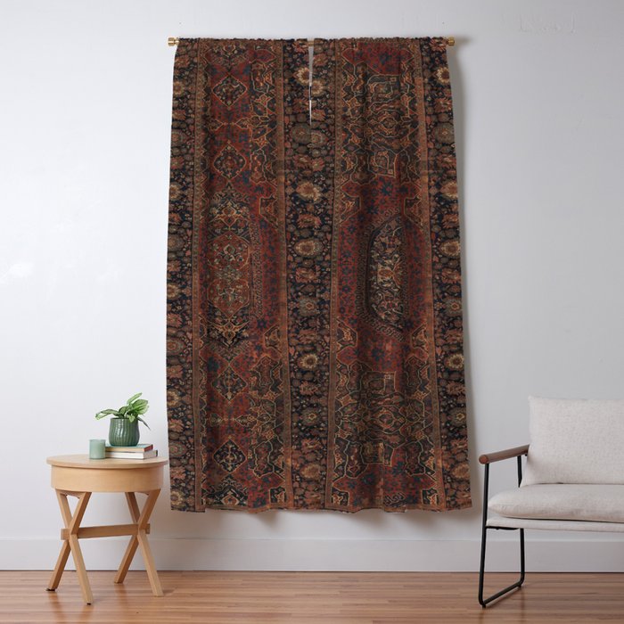 Boho Chic Dark I // 17th Century Colorful Medallion Red Blue Green Brown Ornate Accent Rug Pattern Window Curtain Gallery Image 1
