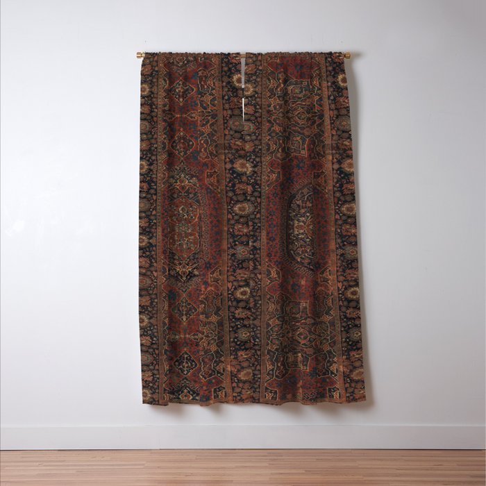 Boho Chic Dark I // 17th Century Colorful Medallion Red Blue Green Brown Ornate Accent Rug Pattern Window Curtain Gallery Image 3
