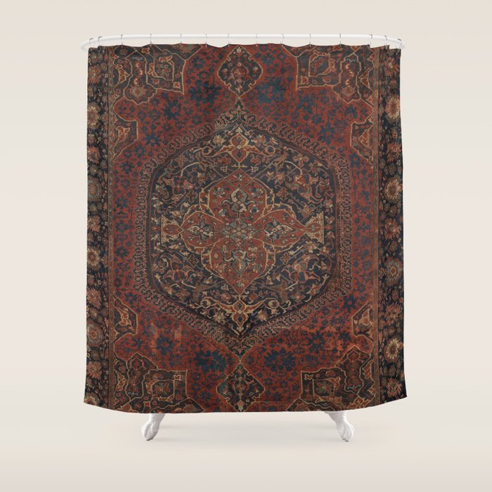 Boho Chic Dark I // 17th Century Colorful Medallion Red Blue Green Brown Ornate Accent Rug Pattern Shower Curtain Gallery Image 1