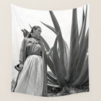 Frida Kahlo and Agave Plant, Black and White, Vintage Art Wall Tapestry Gallery Image 4