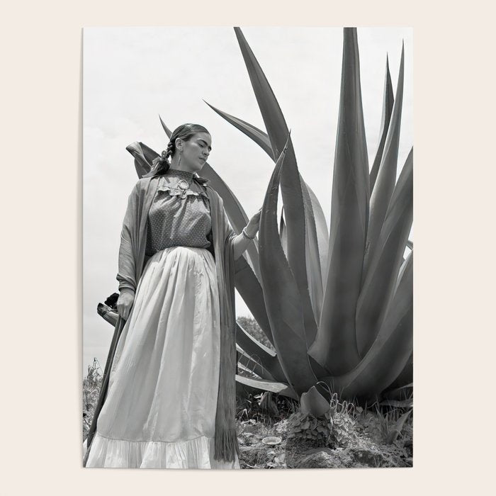 Frida Kahlo and Agave Plant, Black and White, Vintage Art Poster Gallery Image 1