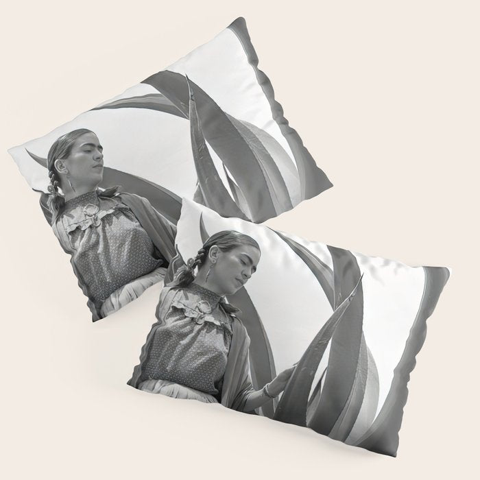 Frida Kahlo and Agave Plant, Black and White, Vintage Art Pillow Sham Gallery Image 3
