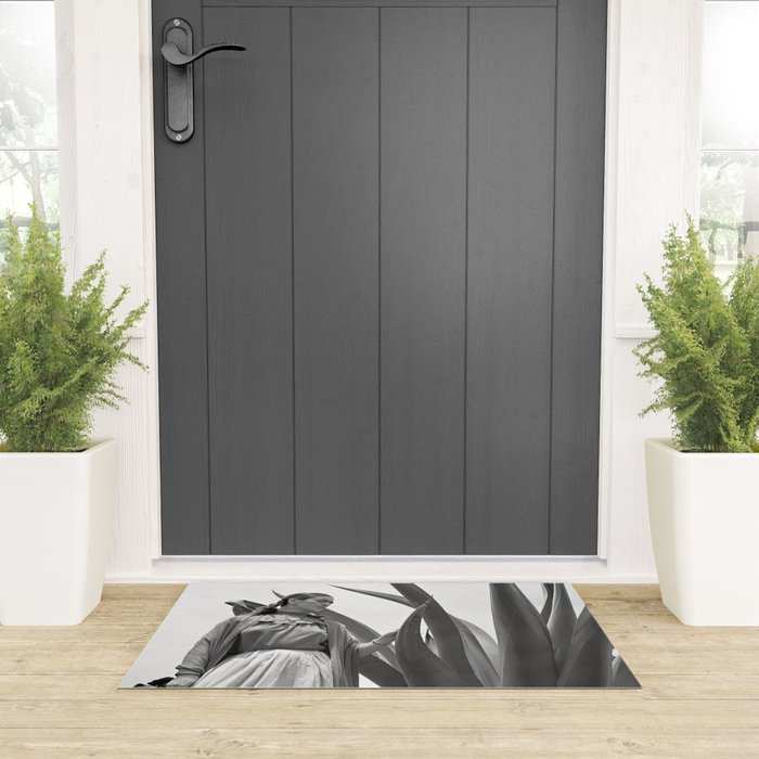 Frida Kahlo and Agave Plant, Black and White, Vintage Art Welcome Mat Gallery Image 3