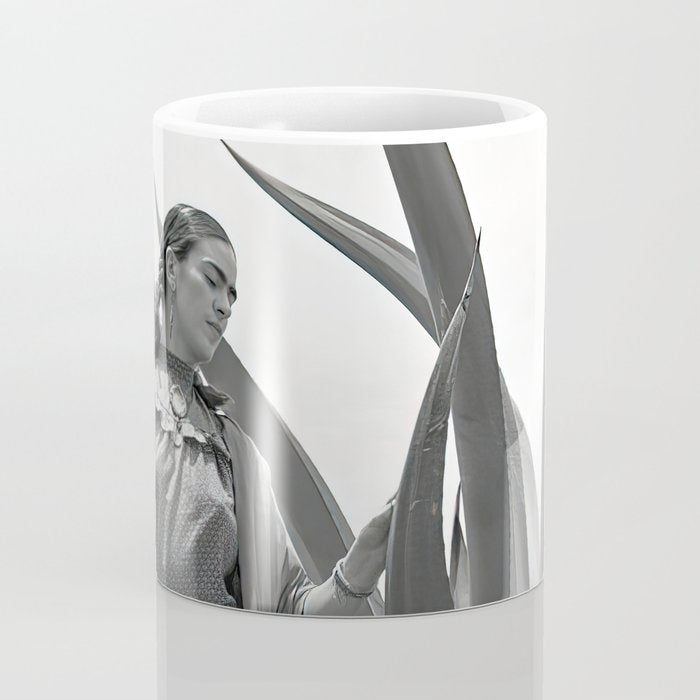 Frida Kahlo and Agave Plant, Black and White, Vintage Art Coffee Mug Gallery Image 4