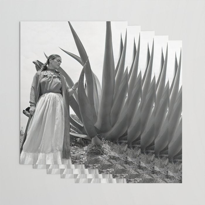 Frida Kahlo and Agave Plant, Black and White, Vintage Art Wrapping Paper Gallery Image 3