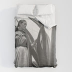 Frida Kahlo and Agave Plant, Black and White, Vintage Art Comforter Gallery Image 6