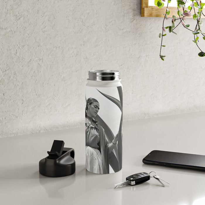 Frida Kahlo and Agave Plant, Black and White, Vintage Art Water Bottle Gallery Image 4