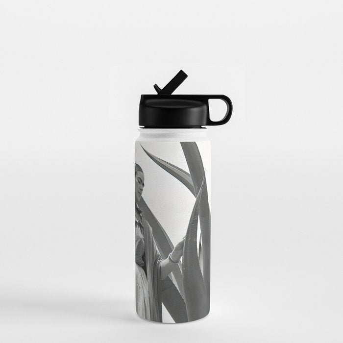 Frida Kahlo and Agave Plant, Black and White, Vintage Art Water Bottle Gallery Image 1