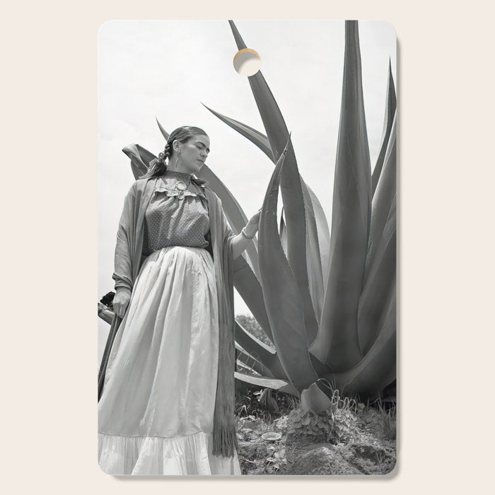 Frida Kahlo and Agave Plant, Black and White, Vintage Art Cutting Board Gallery Image 1