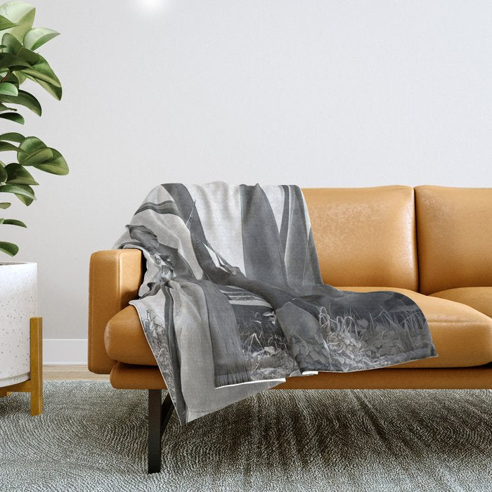 Frida Kahlo and Agave Plant, Black and White, Vintage Art Throw Blanket Gallery Image 1