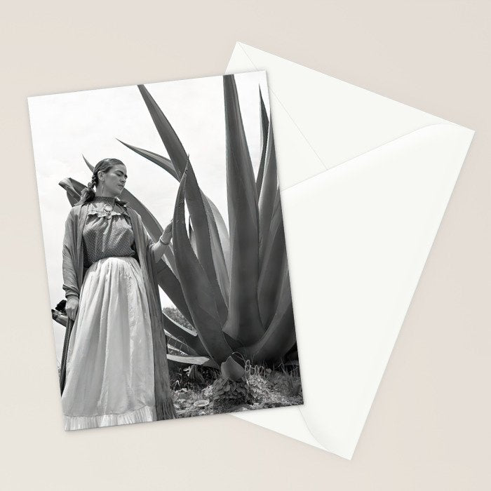Frida Kahlo and Agave Plant, Black and White, Vintage Art Stationery Card Gallery Image 2