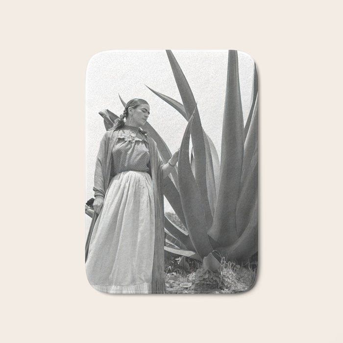 Frida Kahlo and Agave Plant, Black and White, Vintage Art Bath Mat Gallery Image 1