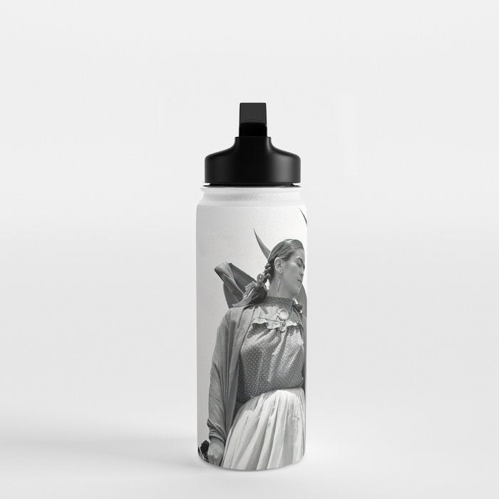 Frida Kahlo and Agave Plant, Black and White, Vintage Art Water Bottle Gallery Image 3