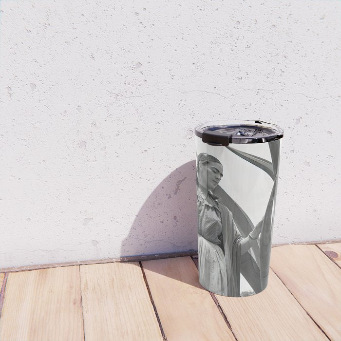 Frida Kahlo and Agave Plant, Black and White, Vintage Art Travel Mug Gallery Image 4