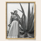 Frida Kahlo and Agave Plant, Black and White, Vintage Art Serving Tray Gallery Image 1